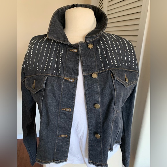Bebe Black crop Jean Jacket with Studded Embellishments. New with tags - Picture 1 of 6